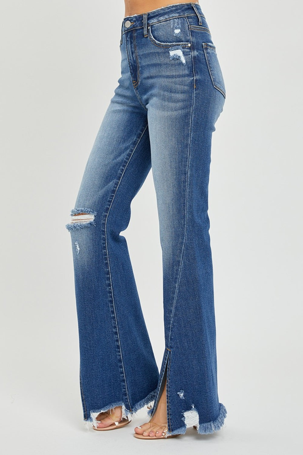 RISEN - Front Slit Frayed Hem Flare Jeans - Inspired Eye Boutique