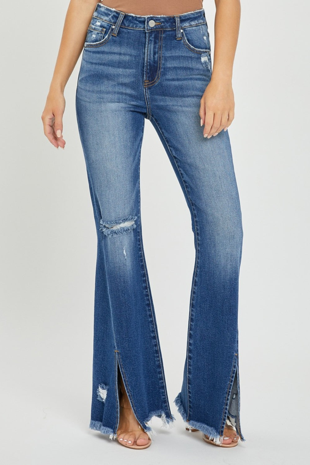 RISEN - Front Slit Frayed Hem Flare Jeans - Inspired Eye Boutique