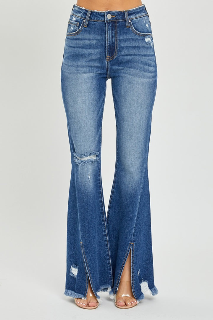 RISEN - Front Slit Frayed Hem Flare Jeans - Inspired Eye Boutique