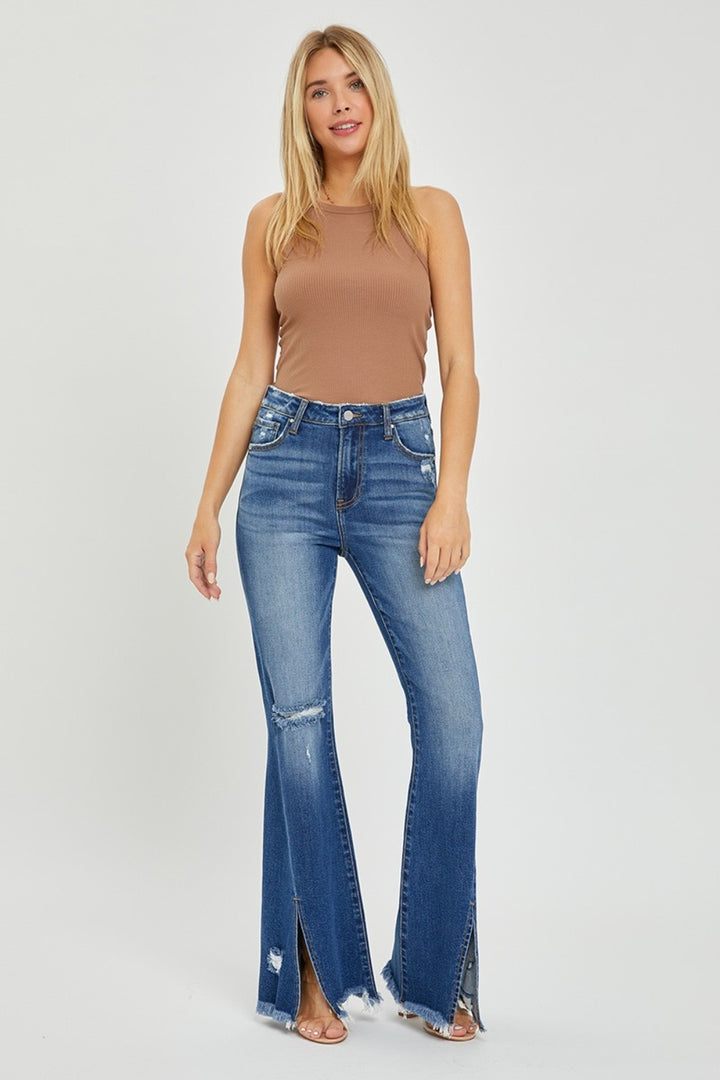 RISEN - Front Slit Frayed Hem Flare Jeans - Inspired Eye Boutique