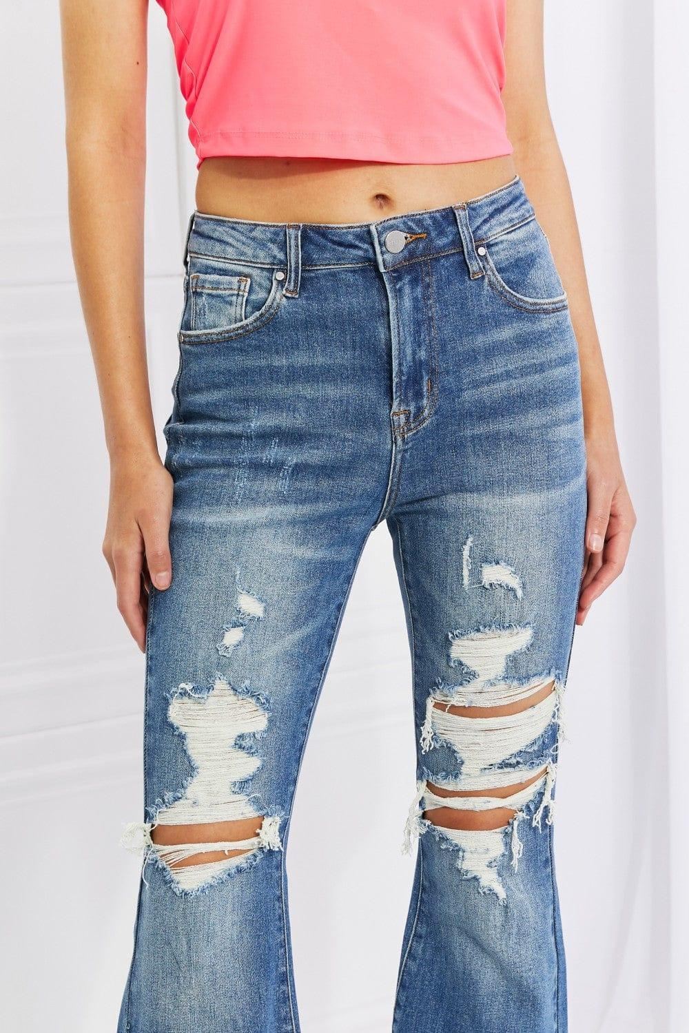 RISEN - Hazel High Rise Distressed Flare Jeans - Inspired Eye Boutique