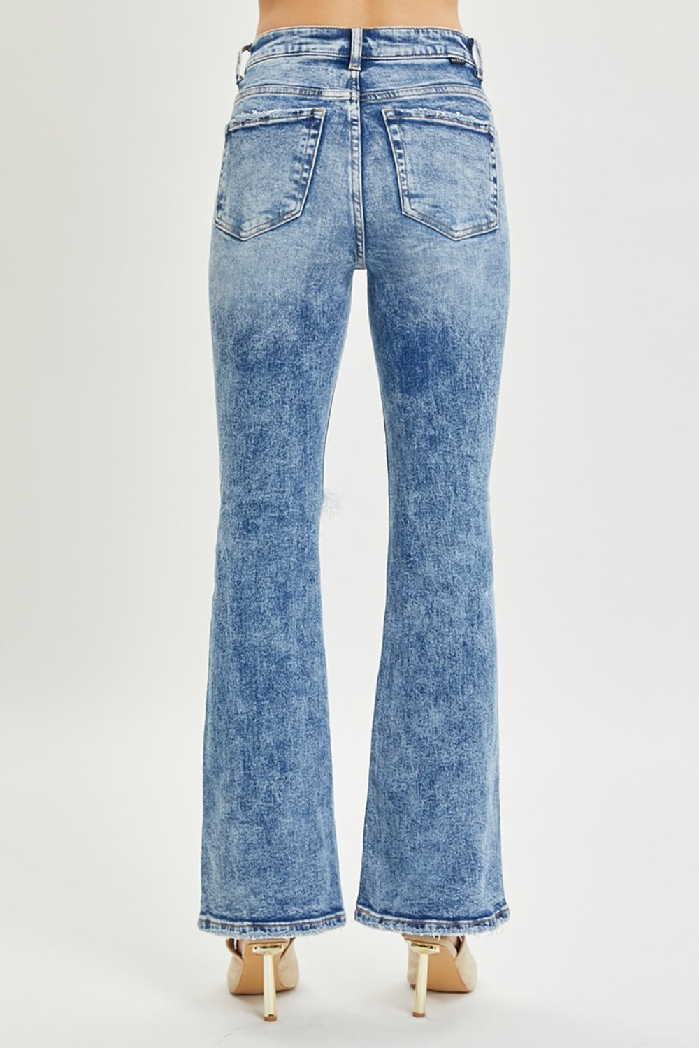 RISEN - High Rise Acid Wash Distressed Flare Jeans - Inspired Eye Boutique