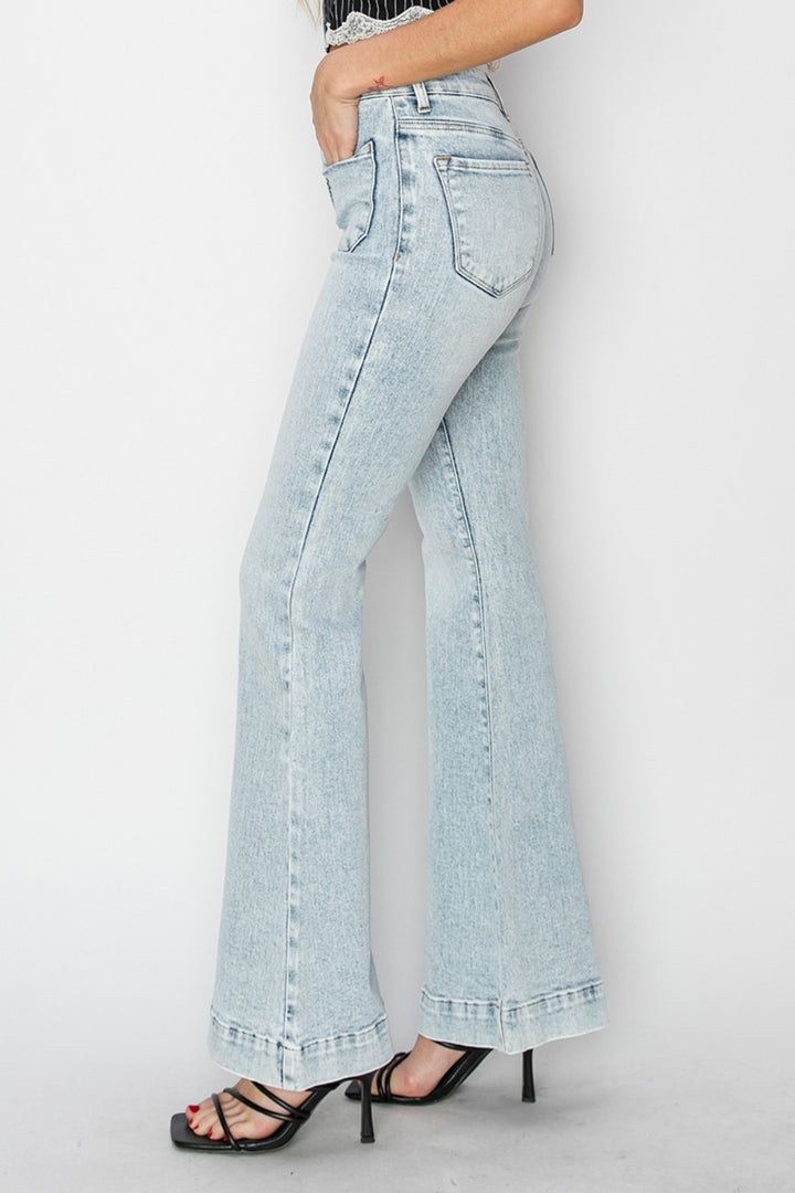 RISEN - High Rise Bell Bottom Acid Wash Jeans - Inspired Eye Boutique