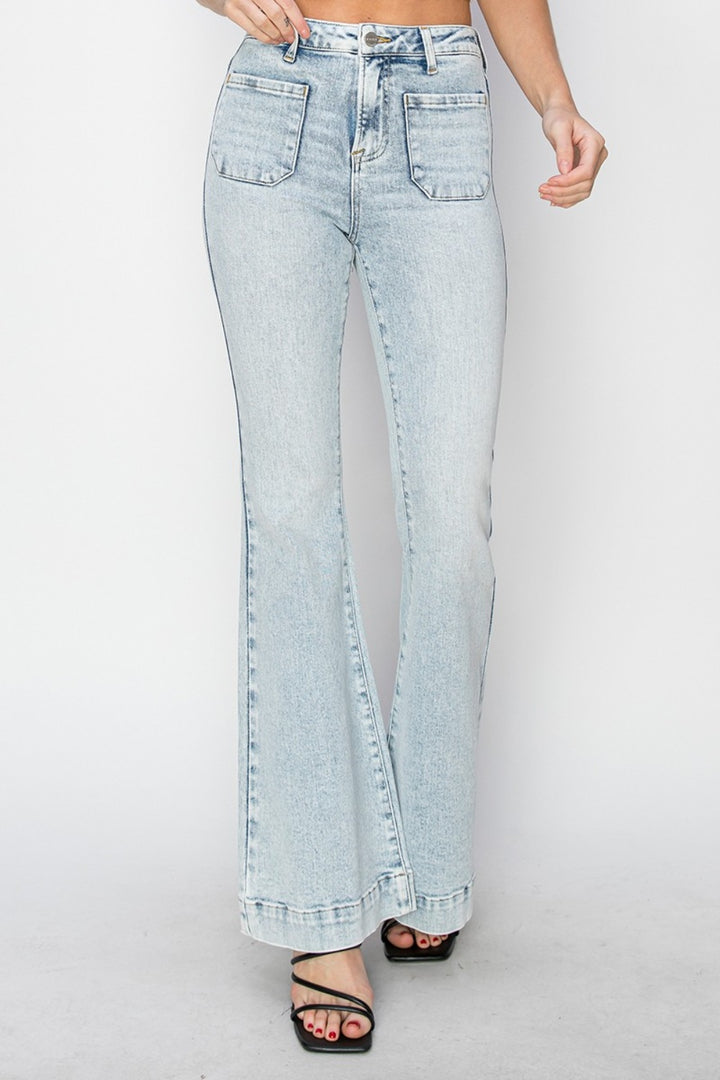 RISEN - High Rise Bell Bottom Acid Wash Jeans - Inspired Eye Boutique