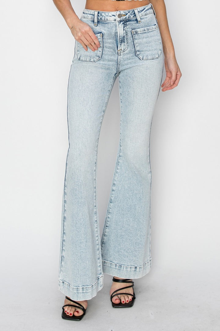 RISEN - High Rise Bell Bottom Acid Wash Jeans - Inspired Eye Boutique