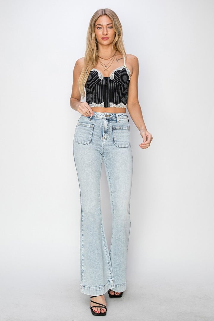 RISEN - High Rise Bell Bottom Acid Wash Jeans - Inspired Eye Boutique