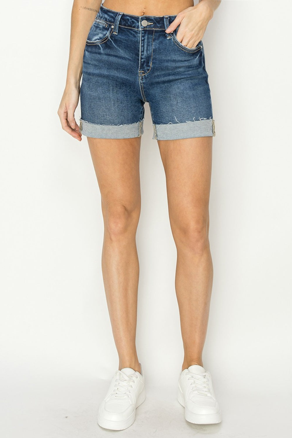 RISEN - High Rise Cuffed Denim Shorts - Inspired Eye Boutique