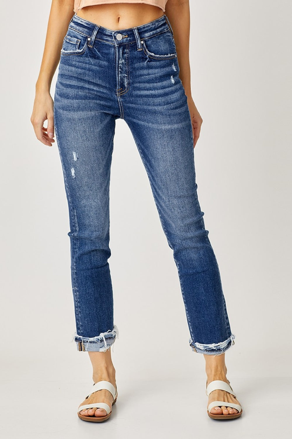 RISEN - High Rise Cuffed Straight Leg Jeans - Inspired Eye Boutique