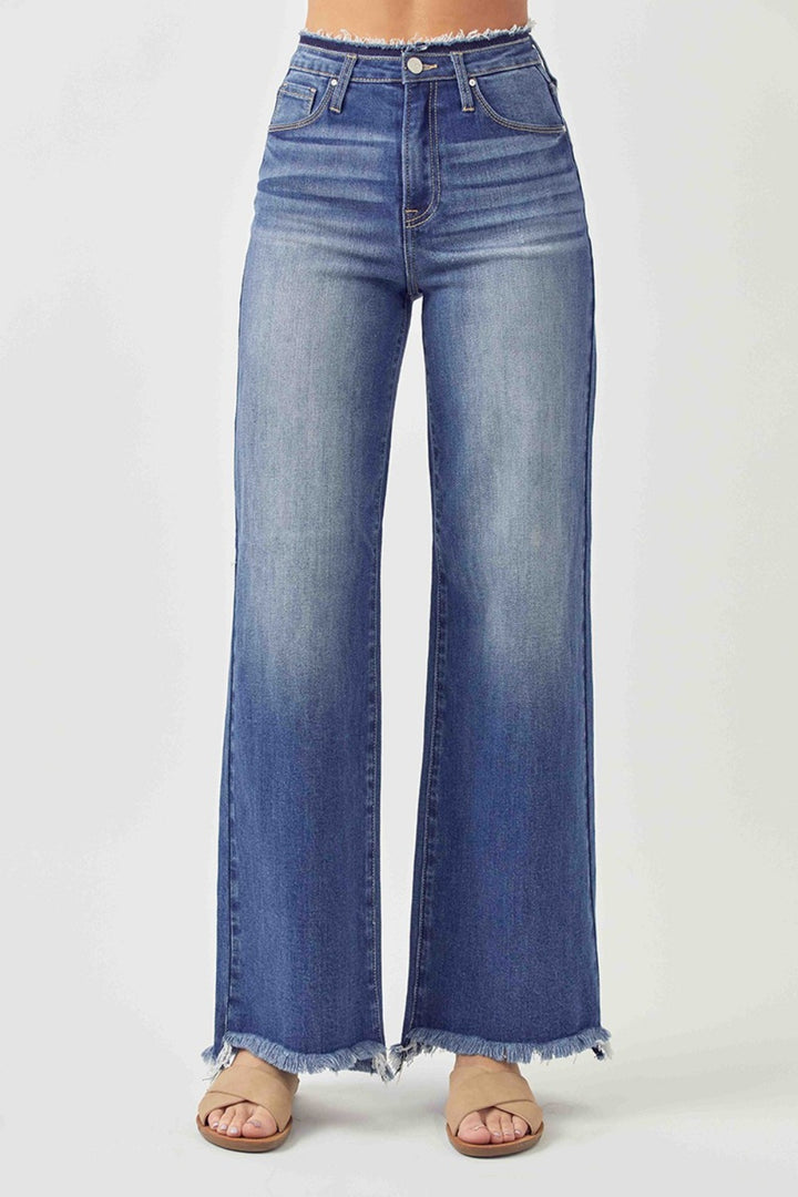 RISEN - High Rise Dark Wash Wide Leg Jeans - Inspired Eye Boutique