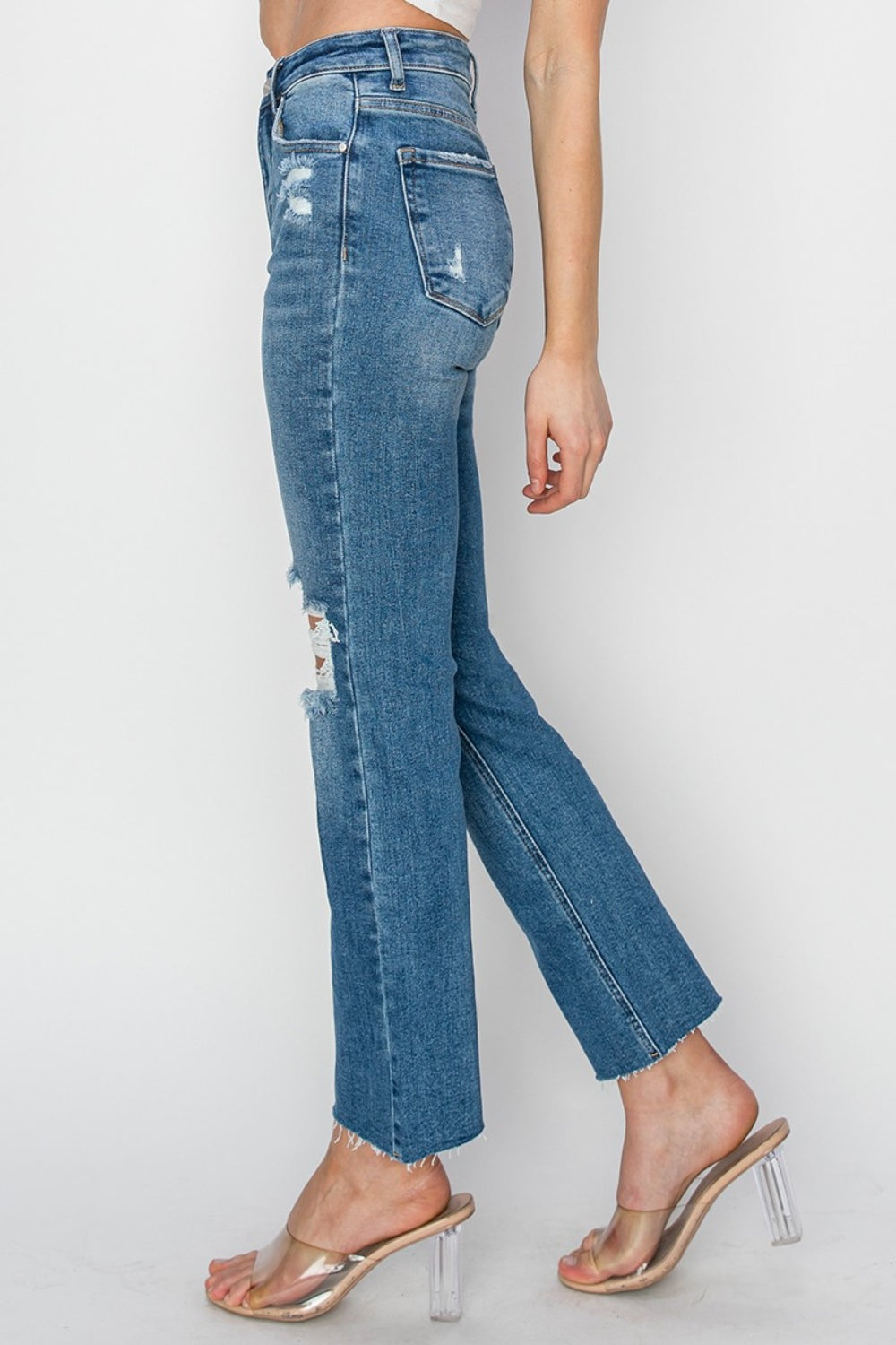 RISEN - High Rise Destroyed Ankle Jeans - Inspired Eye Boutique