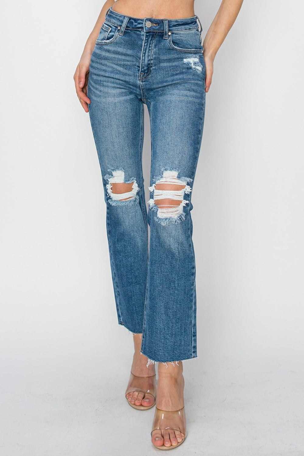 RISEN - High Rise Destroyed Ankle Jeans - Inspired Eye Boutique