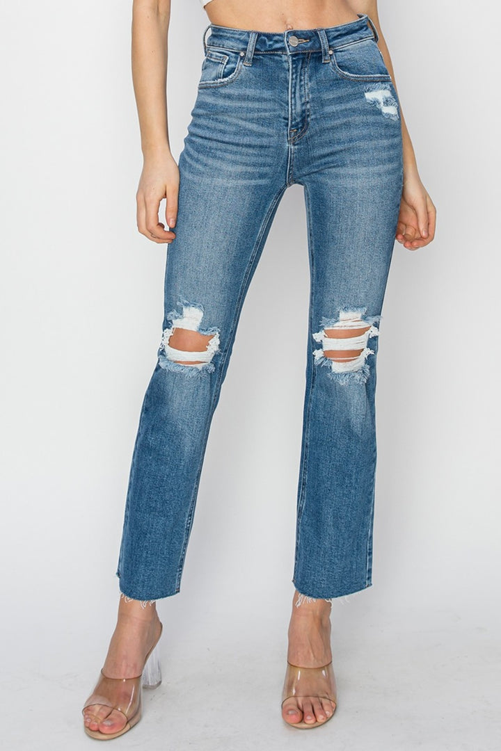 RISEN - High Rise Destroyed Ankle Jeans - Inspired Eye Boutique