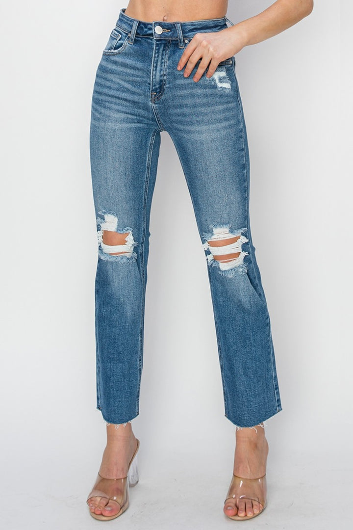 RISEN - High Rise Destroyed Ankle Jeans - Inspired Eye Boutique