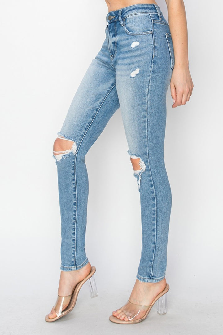 RISEN - High Rise Destroyed Skinny Jeans - Light Wash - Inspired Eye Boutique