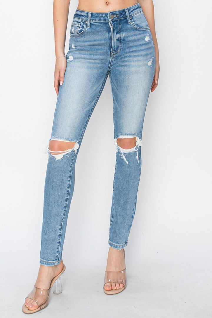 RISEN - High Rise Destroyed Skinny Jeans - Light Wash - Inspired Eye Boutique