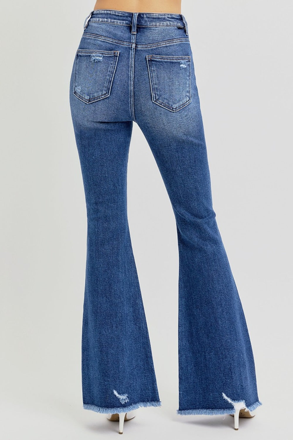 RISEN - High Rise Distressed Frayed Hem Flare Jeans - Inspired Eye Boutique