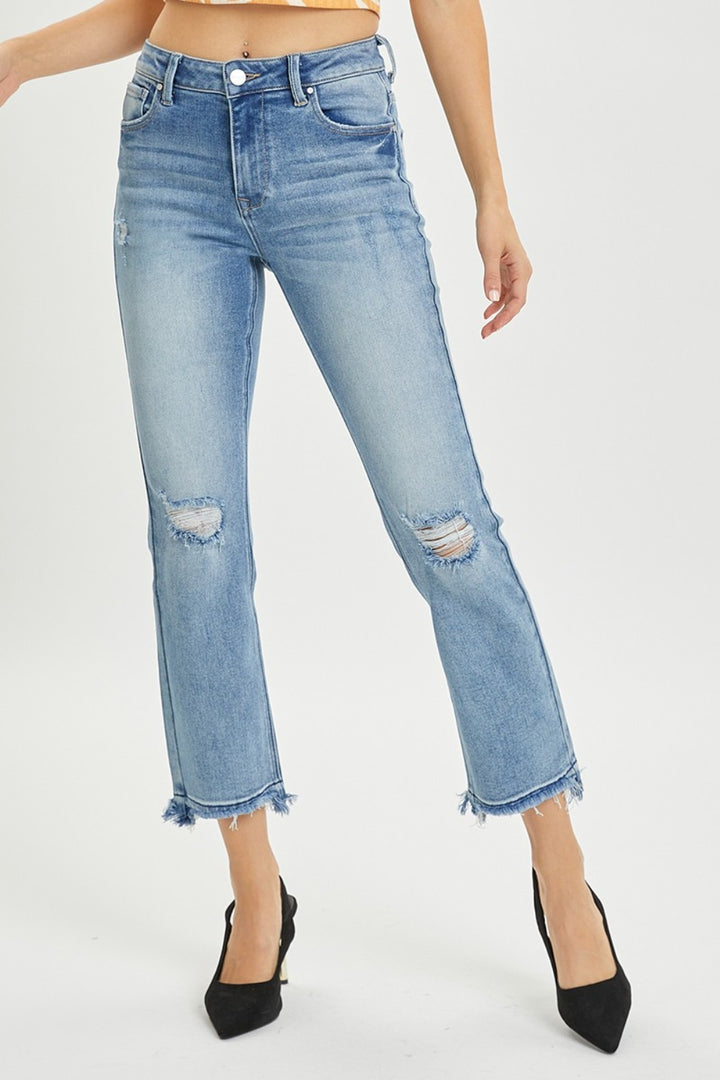 RISEN - High Rise Distressed Straight Leg Jeans - Inspired Eye Boutique