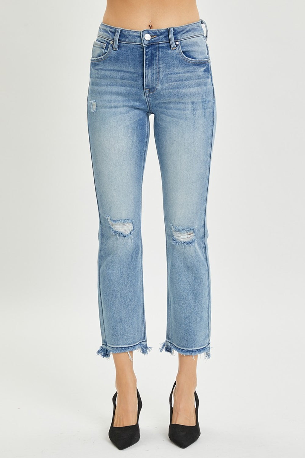 RISEN - High Rise Distressed Straight Leg Jeans - Inspired Eye Boutique