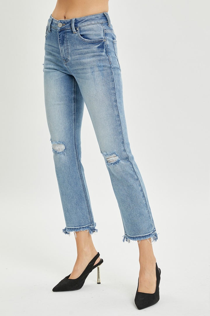 RISEN - High Rise Distressed Straight Leg Jeans - Inspired Eye Boutique