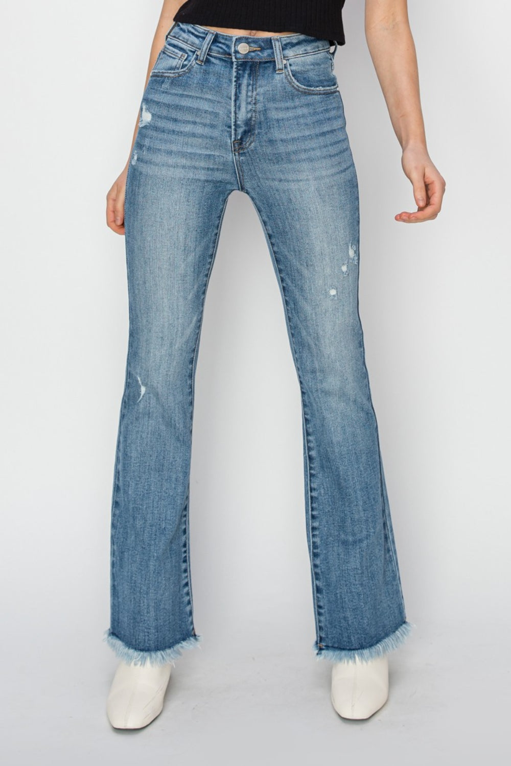 RISEN High Rise Frayed Hem Bootcut Jeans - Vintage - Inspired Eye Boutique