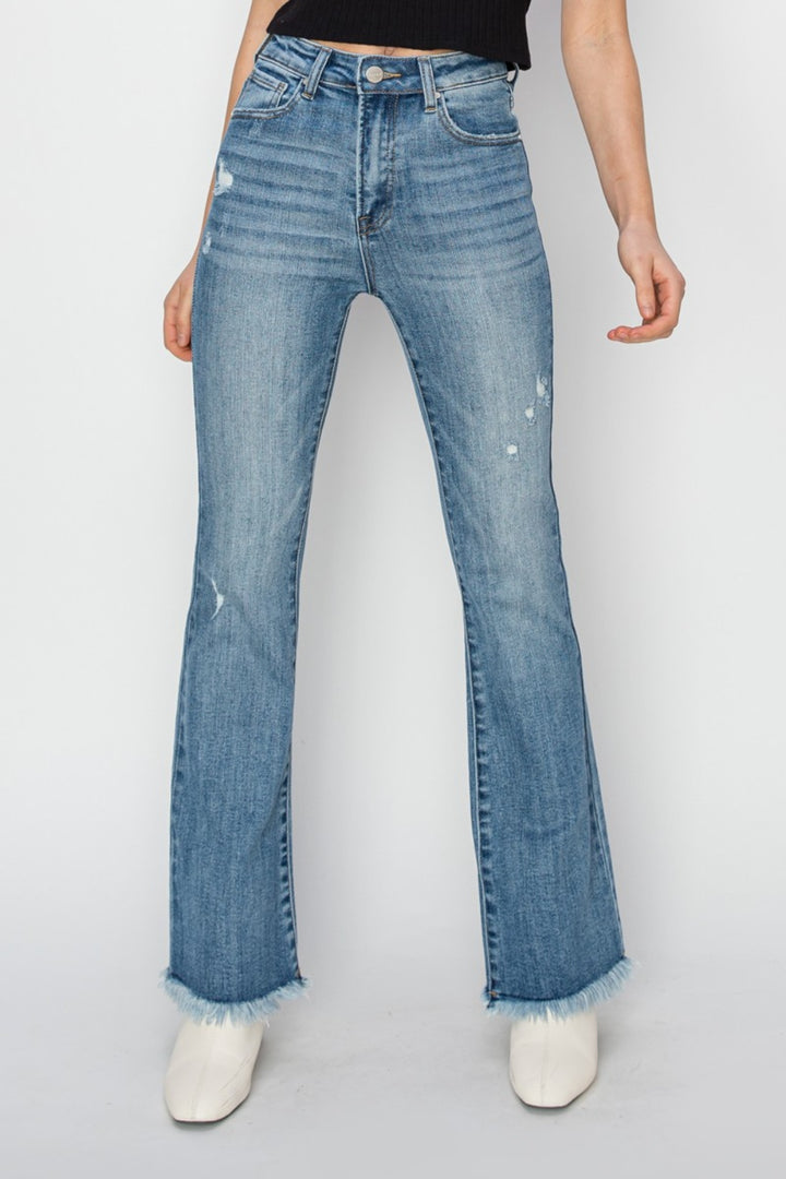 RISEN High Rise Frayed Hem Bootcut Jeans - Vintage - Inspired Eye Boutique