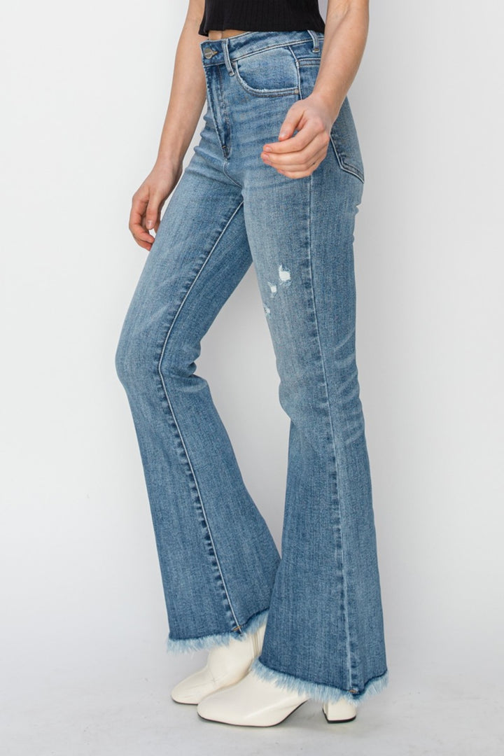 RISEN High Rise Frayed Hem Bootcut Jeans - Vintage - Inspired Eye Boutique