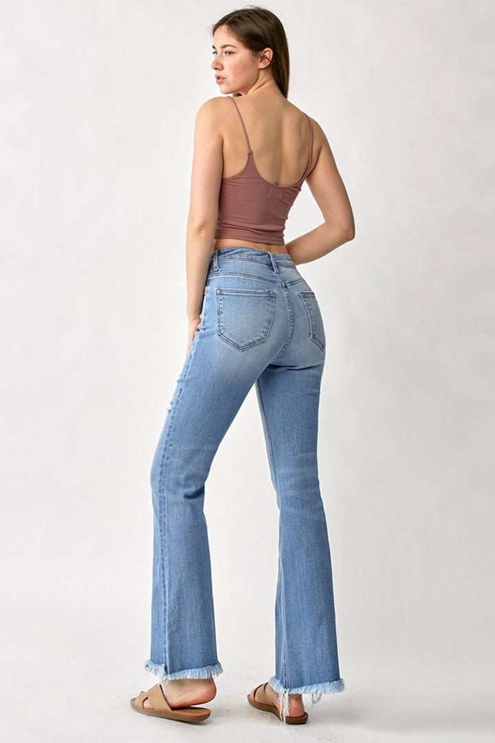 RISEN High Rise Frayed Hem Bootcut Jeans - Inspired Eye Boutique