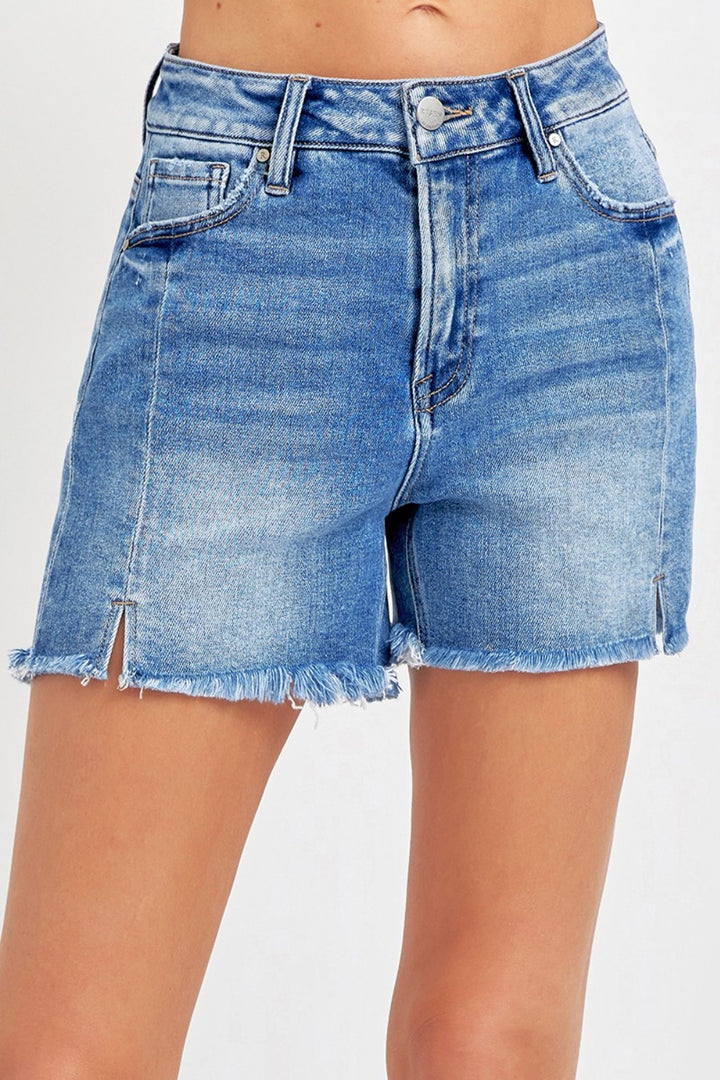 RISEN - High Rise Front Slit Denim Shorts - Inspired Eye Boutique