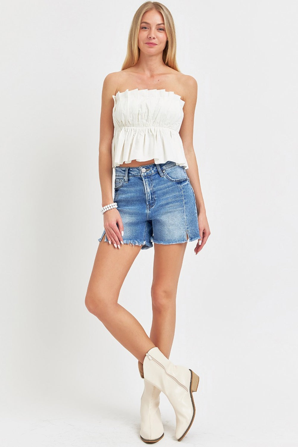 RISEN - High Rise Front Slit Denim Shorts - Inspired Eye Boutique