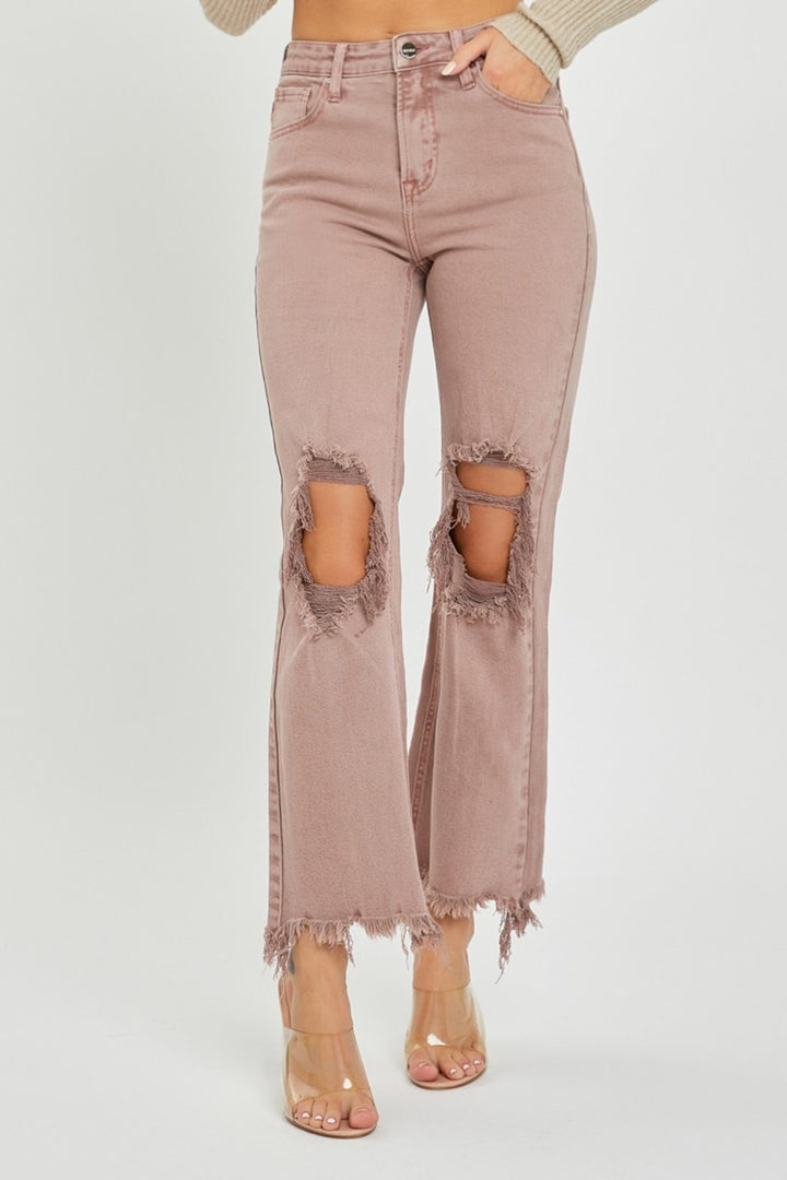 RISEN - High Rise Mauve Distressed Jeans - Inspired Eye Boutique