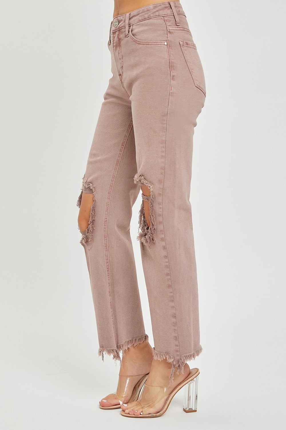 RISEN - High Rise Mauve Distressed Jeans - Inspired Eye Boutique