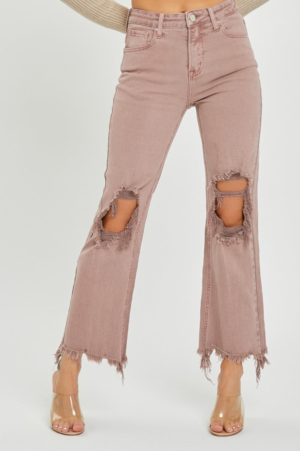 RISEN - High Rise Mauve Distressed Jeans - Inspired Eye Boutique