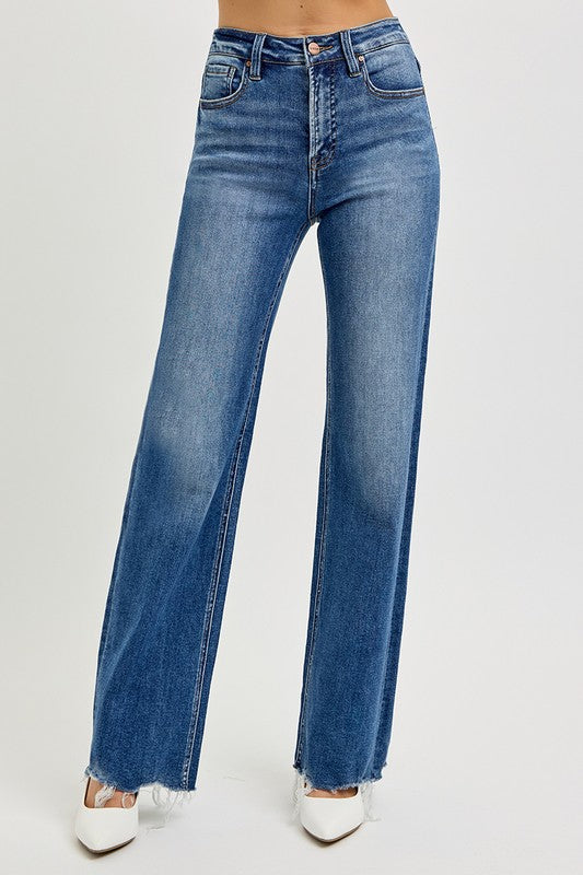 RISEN - High Rise Raw Hem Wide Leg Jeans - Inspired Eye Boutique