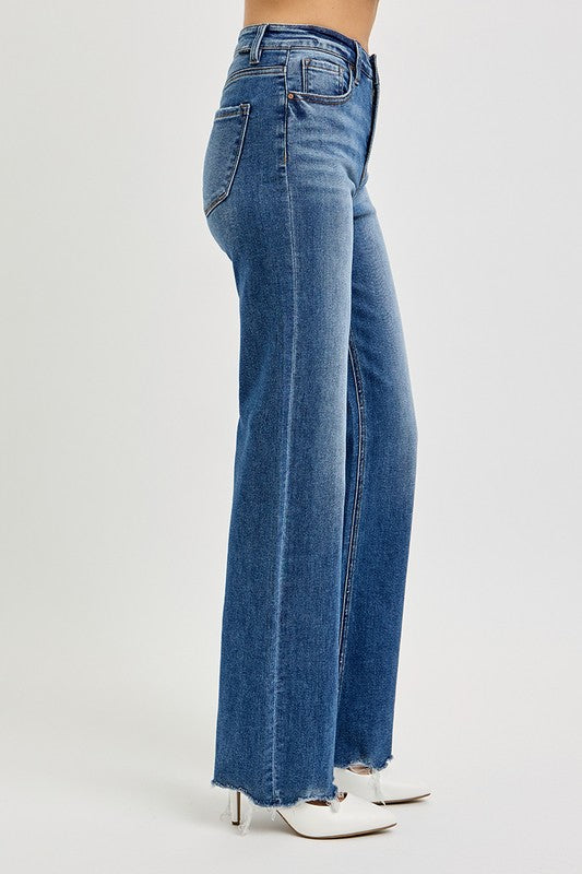 RISEN - High Rise Raw Hem Wide Leg Jeans - Inspired Eye Boutique