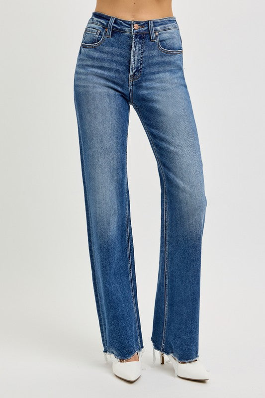 RISEN - High Rise Raw Hem Wide Leg Jeans - Inspired Eye Boutique