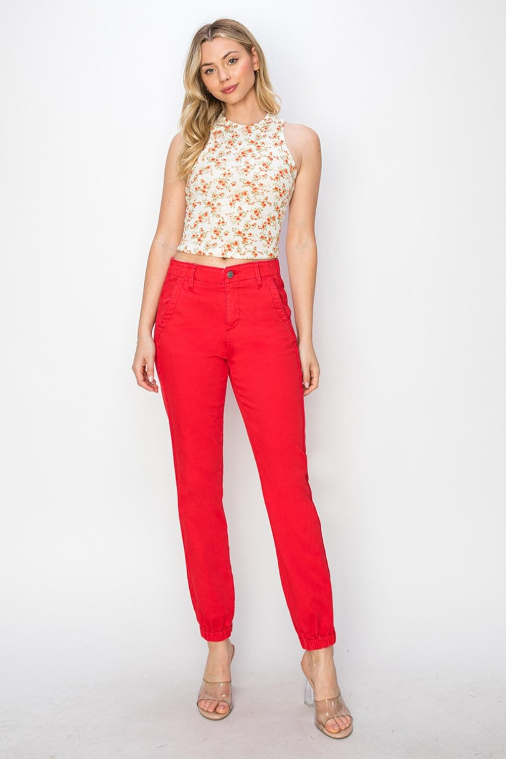 RISEN - High Rise Red Jogger Jeans - Inspired Eye Boutique