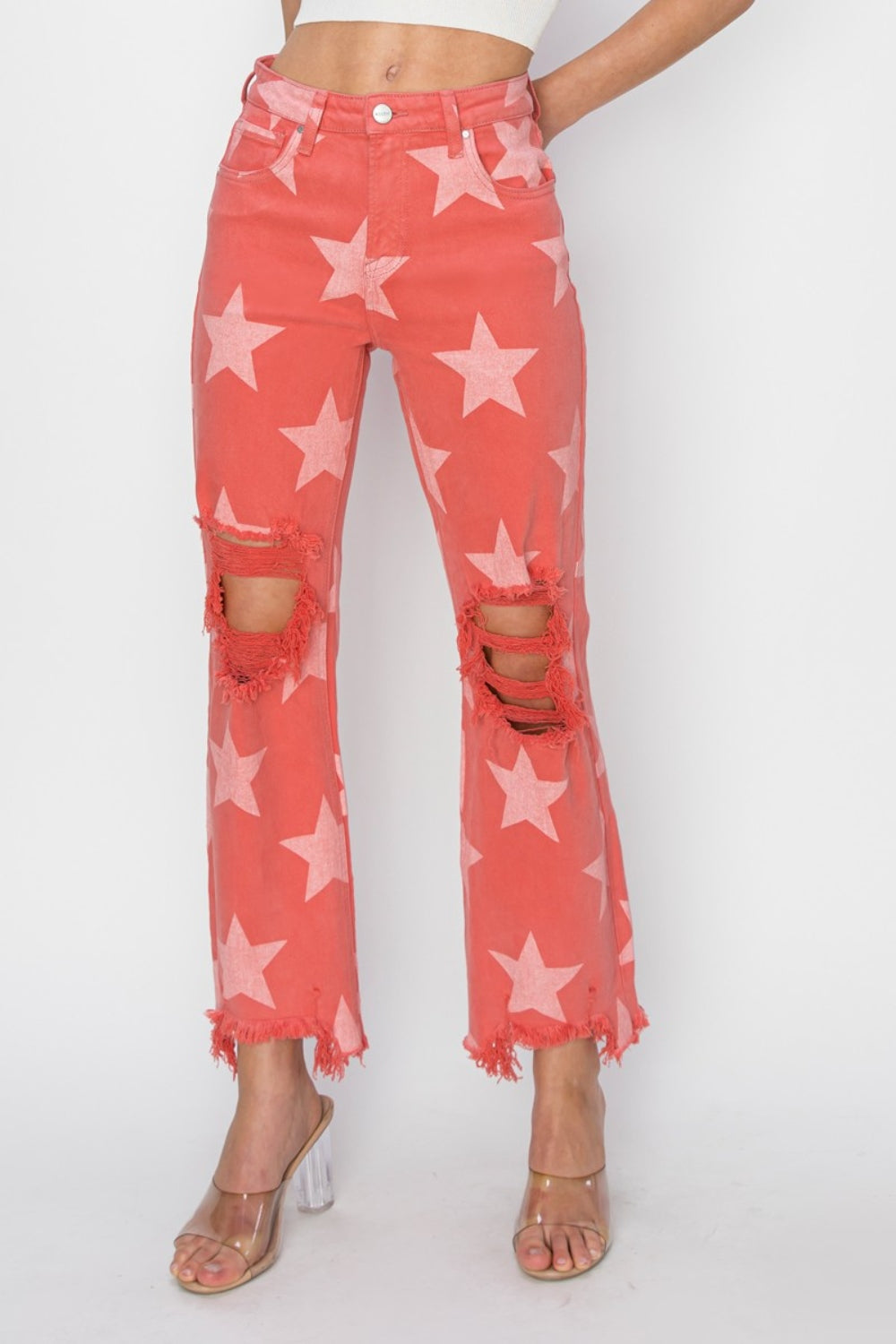 RISEN High Rise Star Print Jeans - Peach Blossom - Inspired Eye Boutique