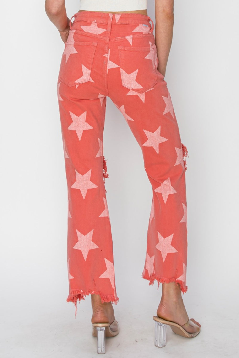 RISEN High Rise Star Print Jeans - Peach Blossom - Inspired Eye Boutique