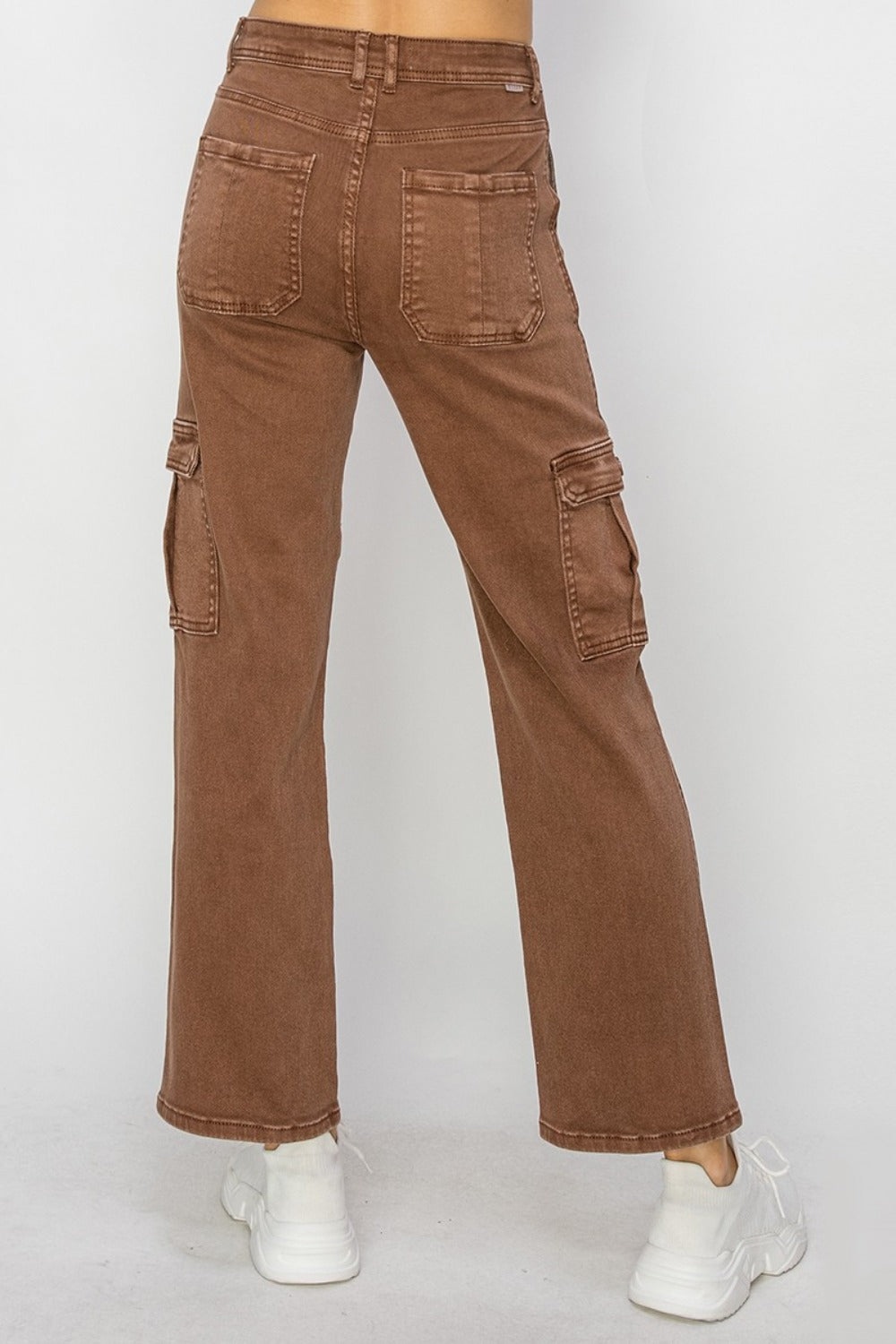 RISEN - High Rise Straight Leg Cargo Jeans - Espresso - Inspired Eye Boutique