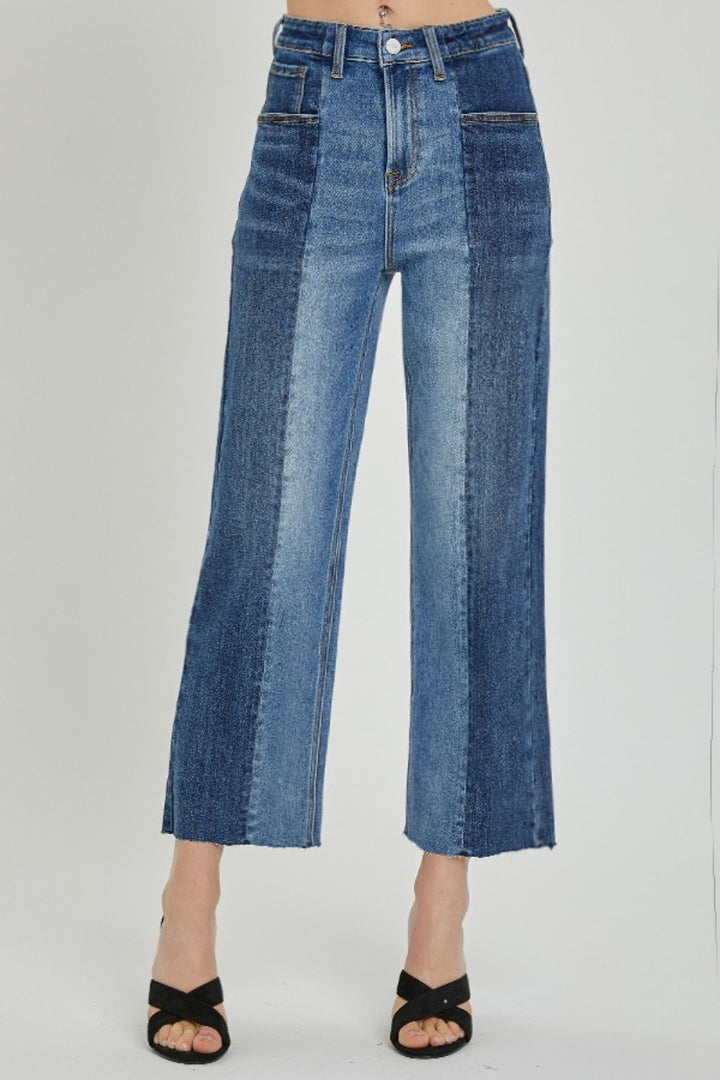 RISEN High Rise Two Tone Straight Leg Jeans - Inspired Eye Boutique