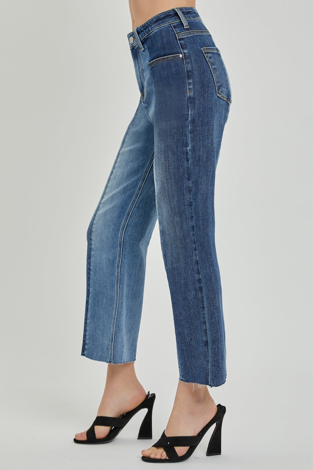 RISEN High Rise Two Tone Straight Leg Jeans - Inspired Eye Boutique