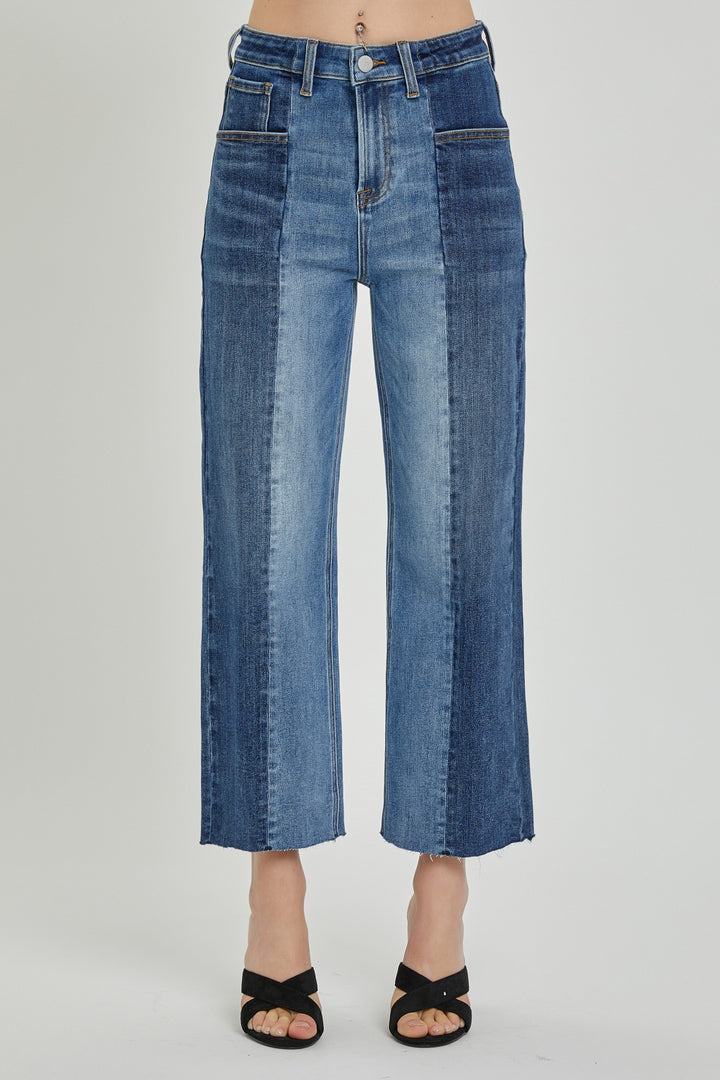 RISEN High Rise Two Tone Straight Leg Jeans - Inspired Eye Boutique