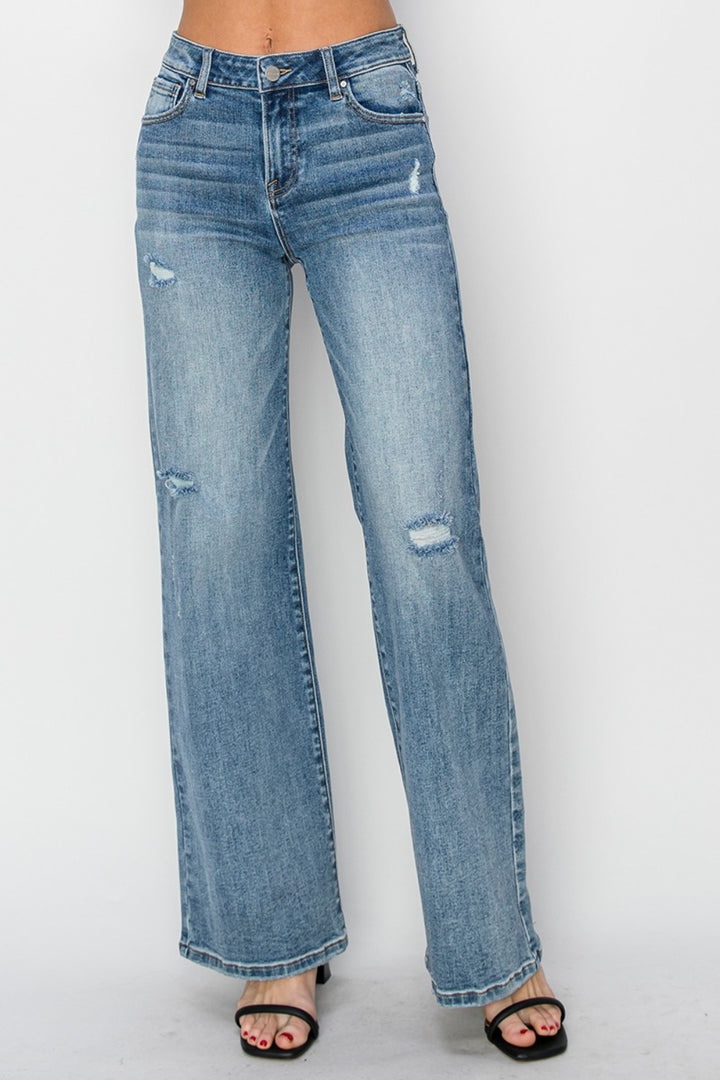 RISEN - High Rise Wide Leg Vintage Wash Jeans - Inspired Eye Boutique