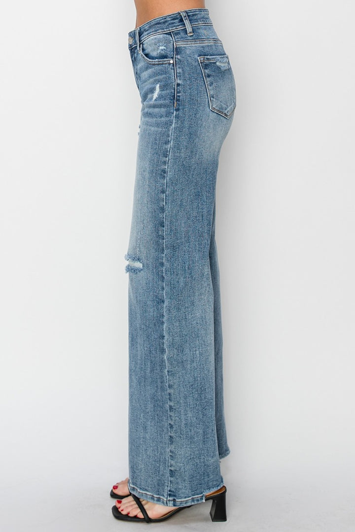 RISEN - High Rise Wide Leg Vintage Wash Jeans - Inspired Eye Boutique