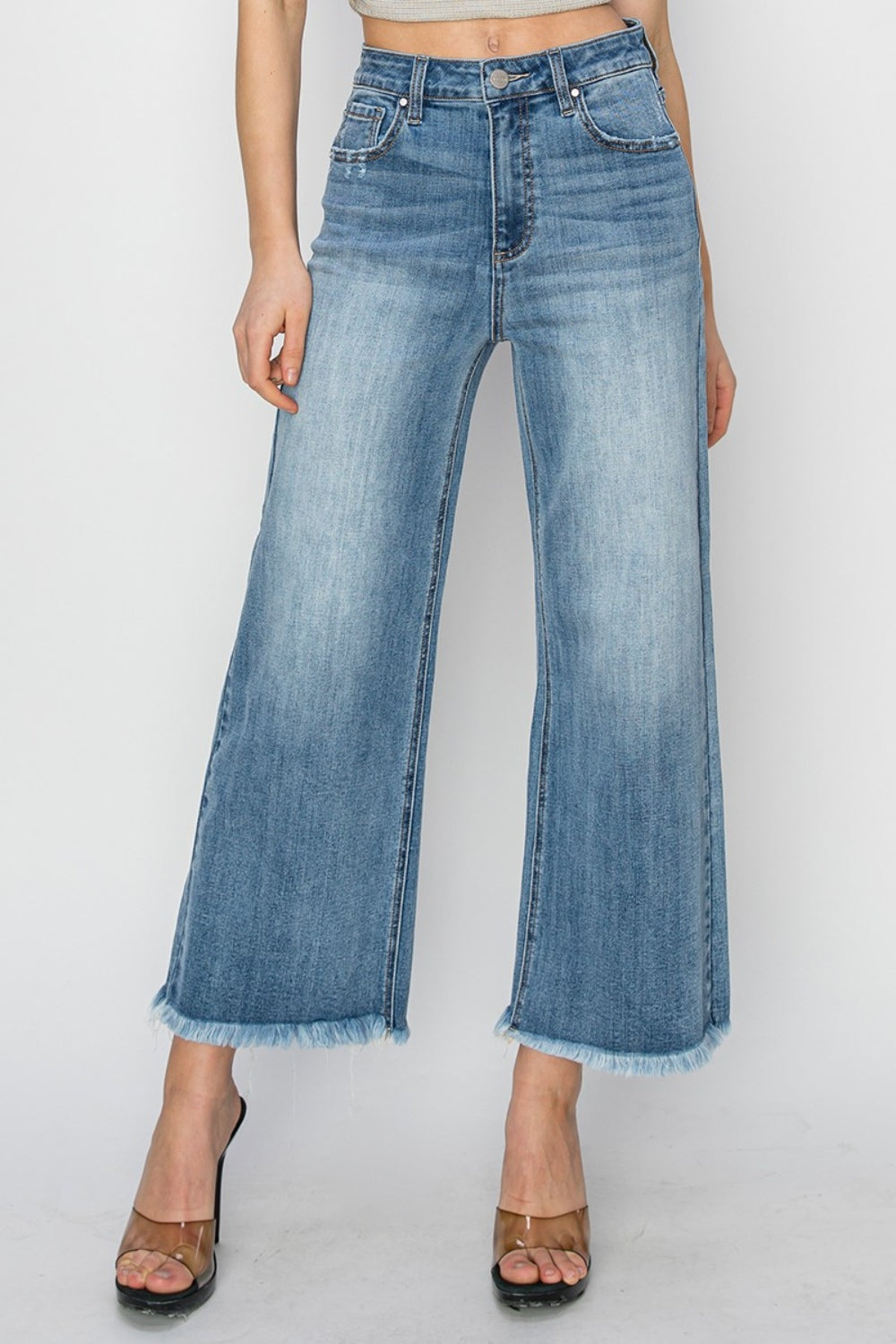 RISEN - High Waist Cropped Wide Leg Jeans - Medium Wash - Inspired Eye Boutique