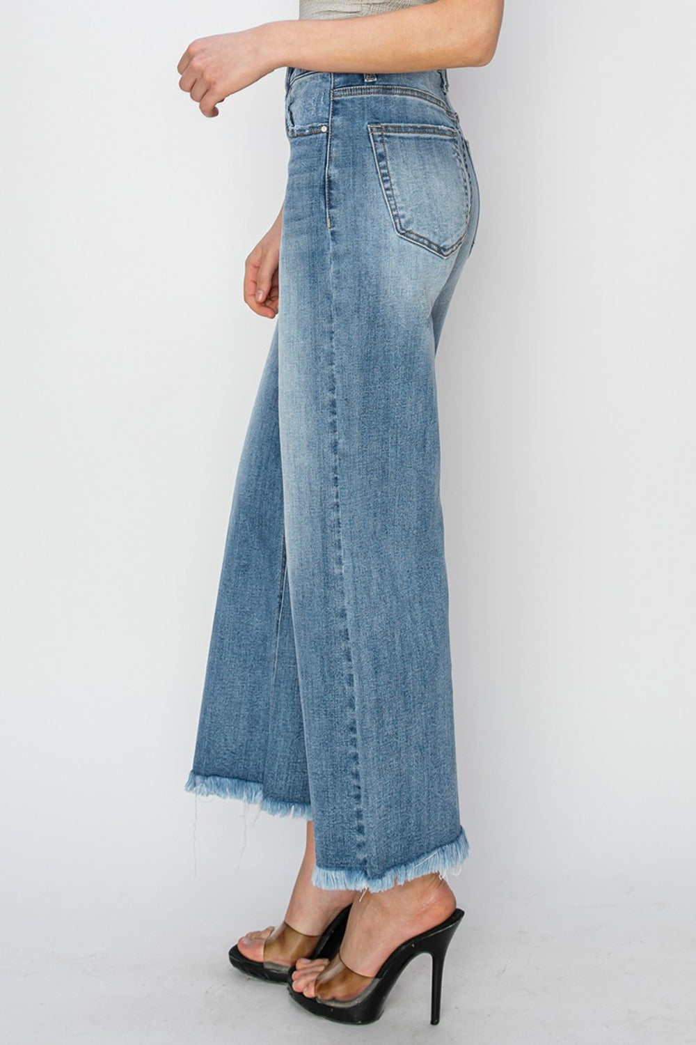 RISEN - High Waist Cropped Wide Leg Jeans - Medium Wash - Inspired Eye Boutique