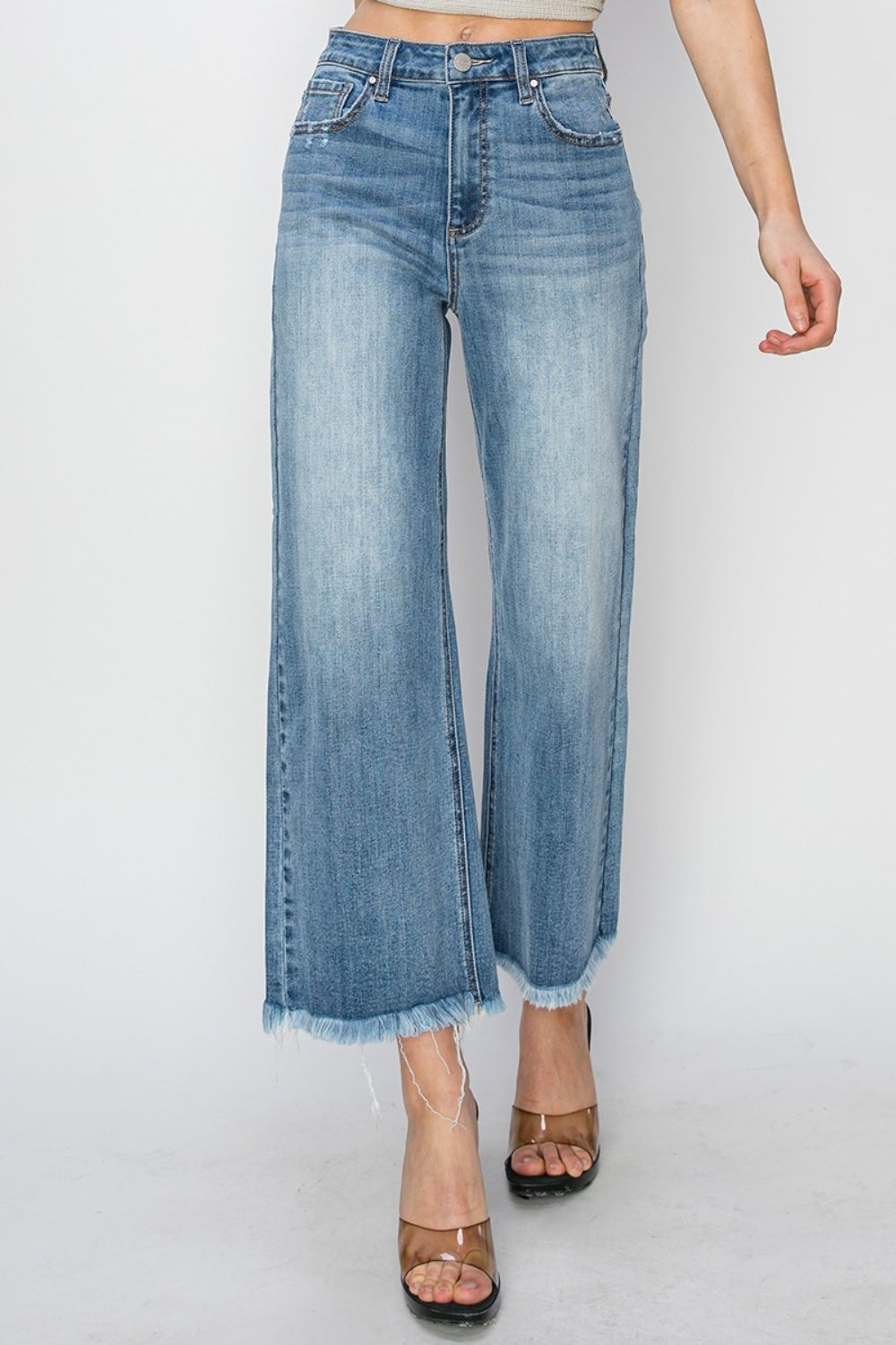 RISEN - High Waist Cropped Wide Leg Jeans - Medium Wash - Inspired Eye Boutique