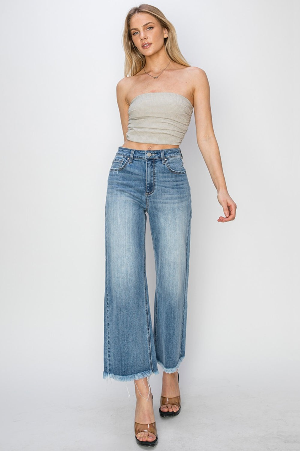 RISEN - High Waist Cropped Wide Leg Jeans - Medium Wash - Inspired Eye Boutique