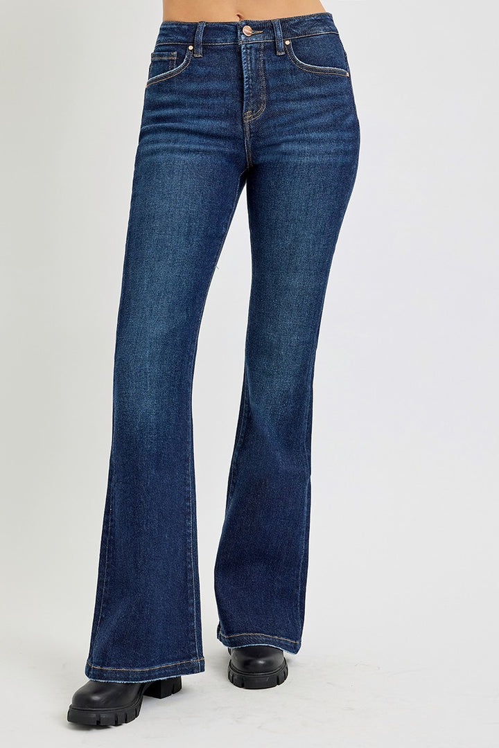 RISEN - High Waist Dark Wash Flare Jeans - Inspired Eye Boutique