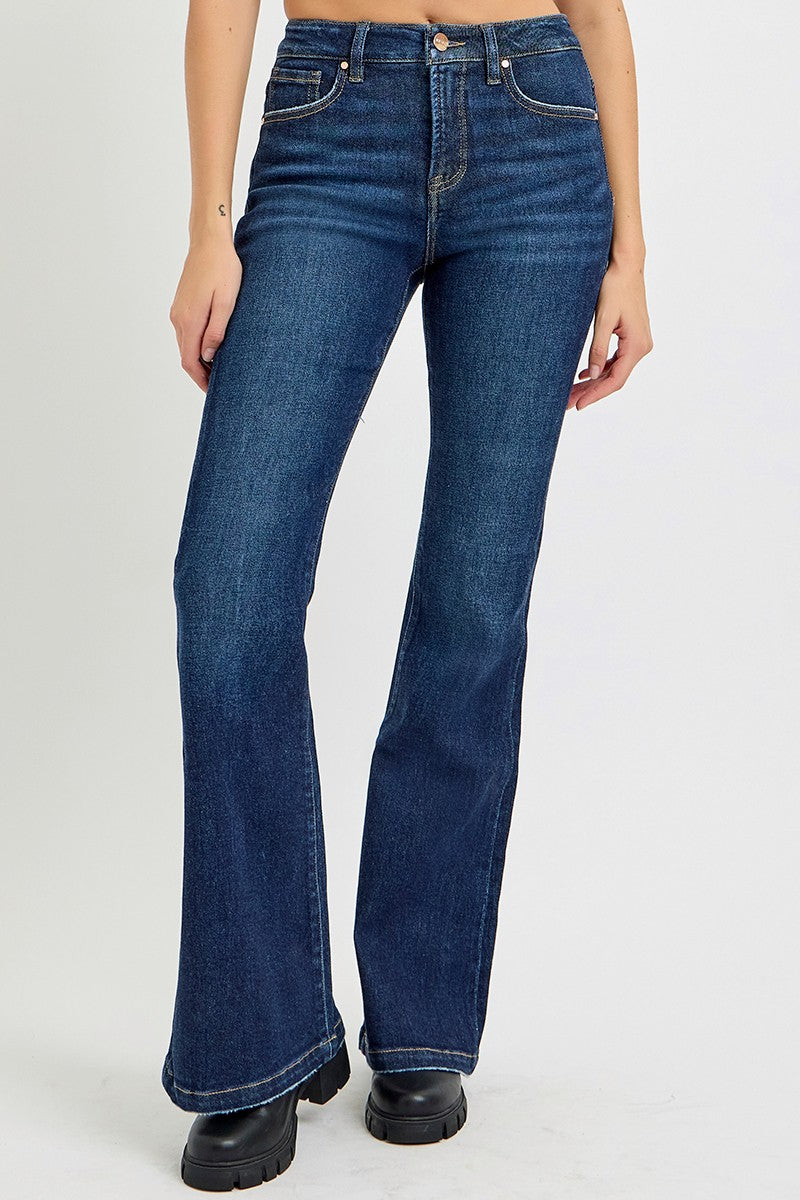 RISEN - High Waist Dark Wash Flare Jeans - Inspired Eye Boutique